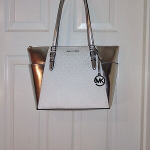 SOLD***NWT Michael Kors Silver and White Shoulder Bag